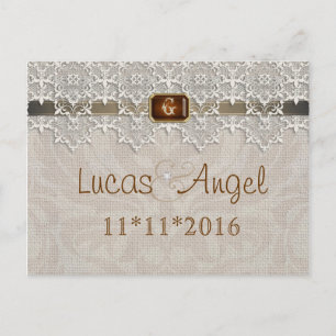 Lovely Lace & Burlap Chic Save the Date Postcard Ankündigungspostkarte