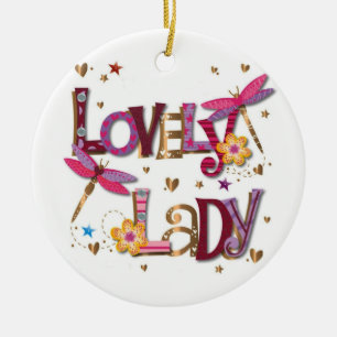 LOVELY LADY/MERRY CHRISTMAS AUF DER ANDEREN SEITE KERAMIK ORNAMENT