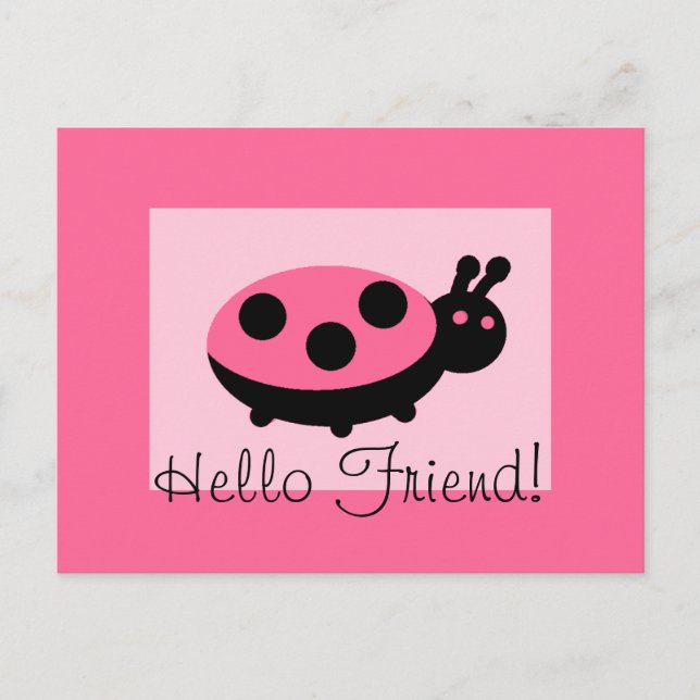 Lovely Ladybug "Hello Friend" Postcard Postkarte (Vorderseite)
