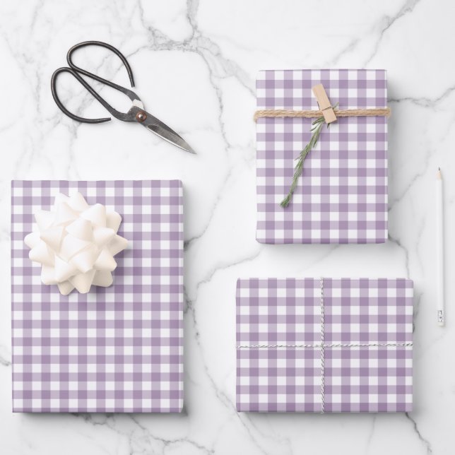 Lovely Lavender Gingham Karo Pattern Geschenkpapier Set (Vorderseite)