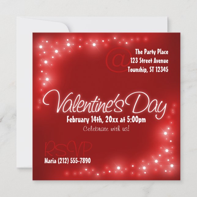 Lovely Lights - Red Valentine's Day Invitations (Devant)