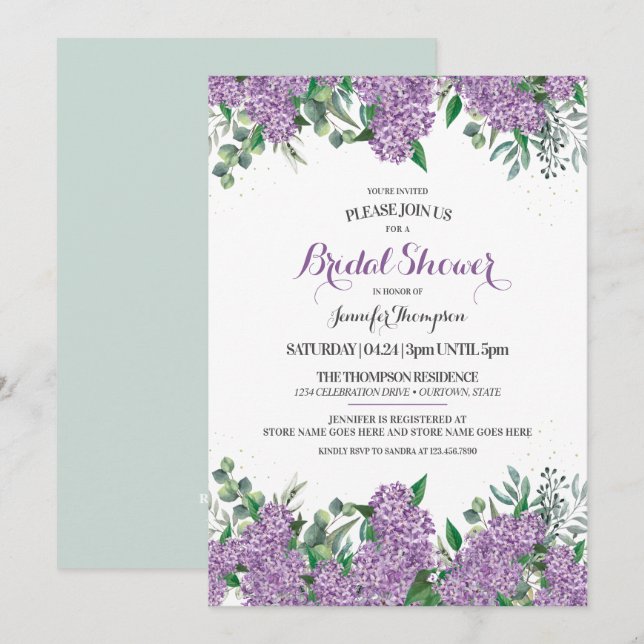 Lovely Lilacs Brautparty Einladung (Vorne/Hinten)