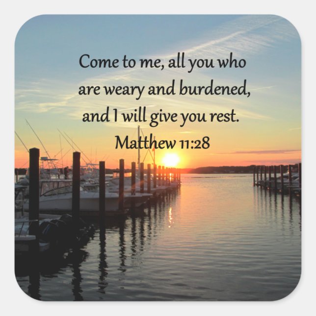 LOVELY MATTHEW 11:28 SUNSET SCRIPTURE QUADRATISCHER AUFKLEBER (Vorderseite)