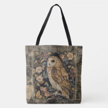 Lovely Owl in the Flowers Garden ,Gold Checkered