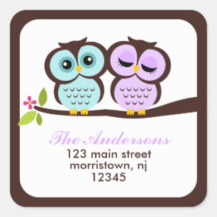 Lovely Owls Address Labels Quadratischer Aufkleber