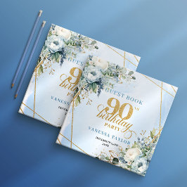 Lovely Pale Blue Gold 90th Birthday Sign In Book Gästebuch