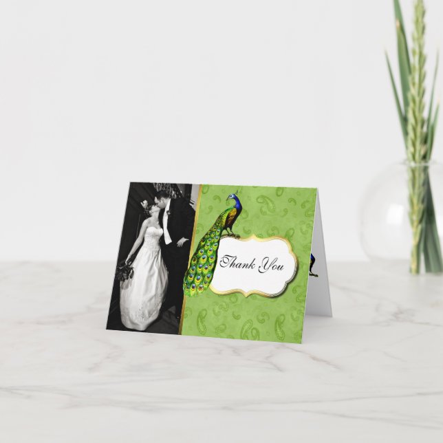 Lovely Peacock Wedding Foto von Thank You Card Dankeskarte (Vorderseite)
