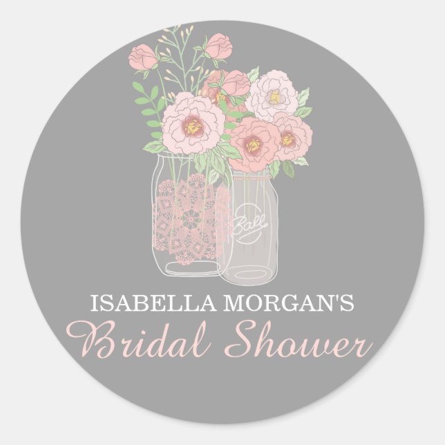 Lovely Peonies Mason Jar Brautparty Sticker (Vorderseite)