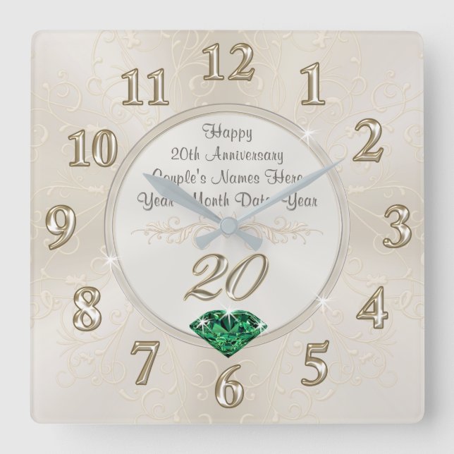 Lovely Personalized 20th Anniversary Gifts, Clock Quadratische Wanduhr (Vorderseite)