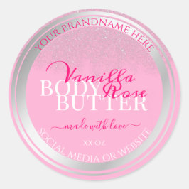 Lovely Pink and Silver Product Packaging Labels Runder Aufkleber