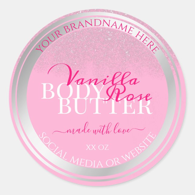 Lovely Pink and Silver Product Packaging Labels Runder Aufkleber (Vorderseite)