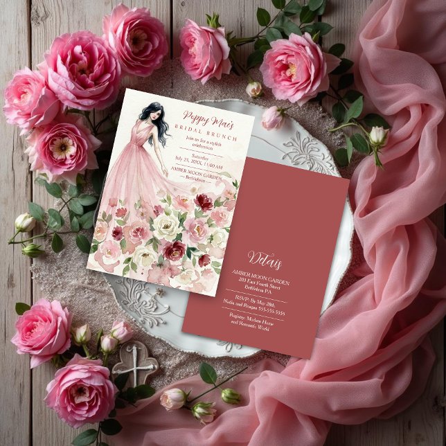 Lovely Pink Floral Model Bridal Shower Einladung (Charming Pink Floral Tulle Bridal Shower Invitation)