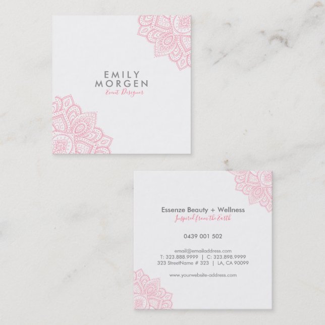 Lovely Pink Paisley Mandala Quadratische Visitenkarte (Vorne/Hinten)