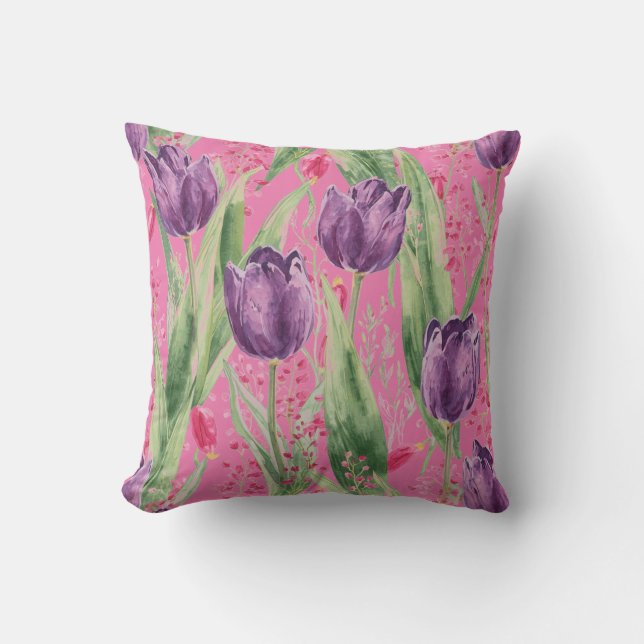 Lovely, Purple,Shocking Pink Tulip Flowers Pattern Kissen (Vorderseite)
