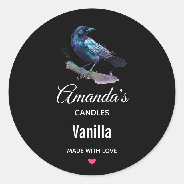 Lovely Raven on the Treff Branch Candle Business Runder Aufkleber (Vorderseite)