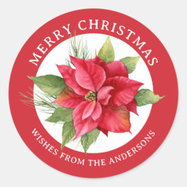 Lovely Red Poinsettia Runder Aufkleber