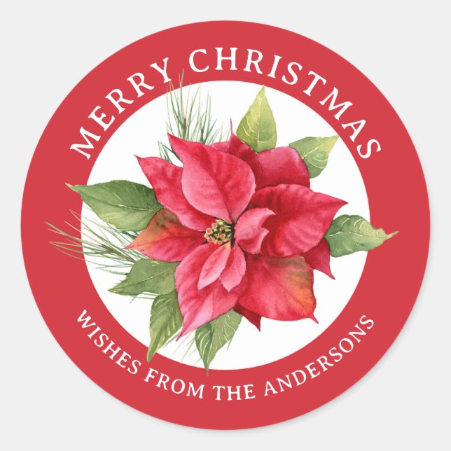 Lovely Red Poinsettia Runder Aufkleber (Vorderseite)