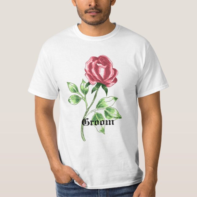 Lovely Red Rose marié personnalisé t-shirt de mari (Devant)
