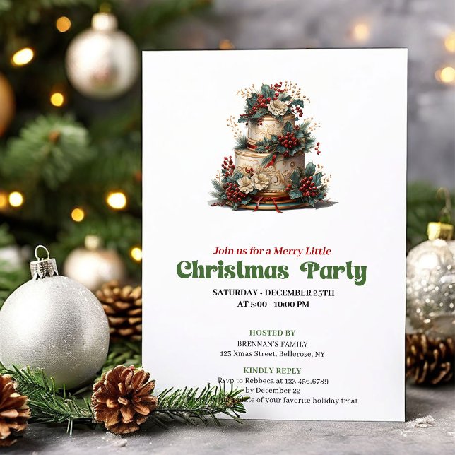 Lovely Retro Christmas Cake Party Card Einladung (Lovely Retro Christmas Angel Party Card)