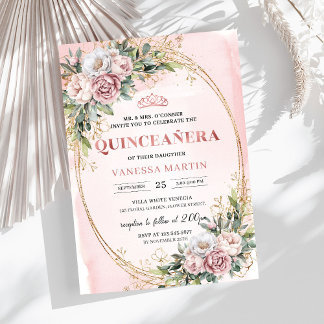 Lovely Rose Gold Flowers Eucalyptus 15th Birthday  Einladung