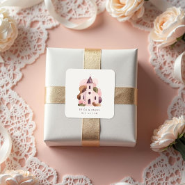 Lovely Rustic Pink Tones Church Wedding Quadratischer Aufkleber