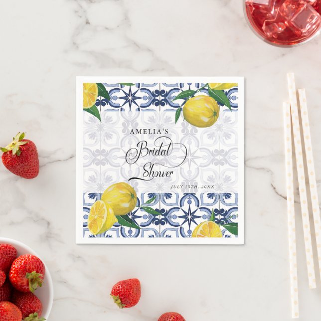 Lovely Script Heart | Lemon | Brautparty Napkin Serviette (Beispiel)