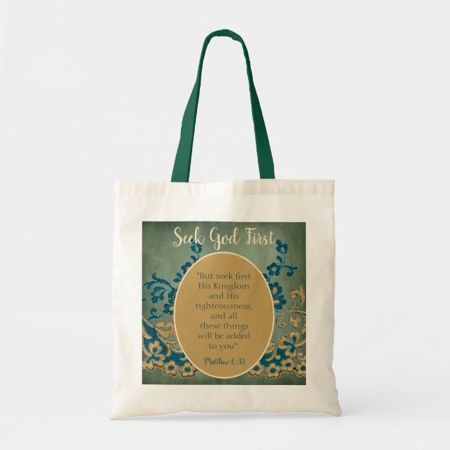 Lovely Seek God First Floral Tragetasche (Vorne)