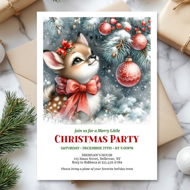 Lovely snowy forest baby deer Christmas invite   Einladung (Lovely snowy forest baby deer Christmas invite printable)