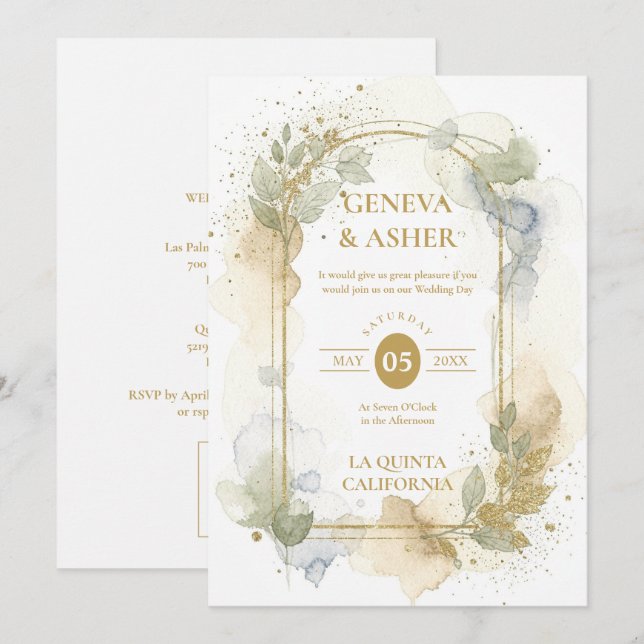 Lovely Spring Green & Beige Floral Arch Wedding Einladung (Vorne/Hinten)