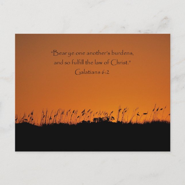Lovely Sunset Galations 6:2 Scripting Post Card Postkarte (Vorderseite)