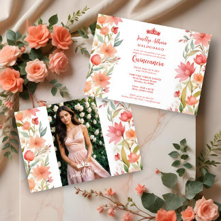 Lovely Sweet Floral Garland Spanish Photo Mis XV Einladung