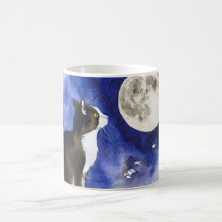 Lovely Tuxedo Cat & Full Moon Mug Kaffeetasse