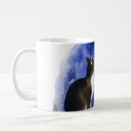 Lovely Tuxedo Cat & Full Moon Mug Kaffeetasse
