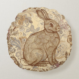 Lovely Vintage Rabbit, A Rabbit Amidst the Blooms Rundes Kissen