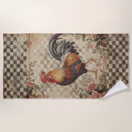 Lovely Vintage Rooster and Flowers Pattern  Strandtuch