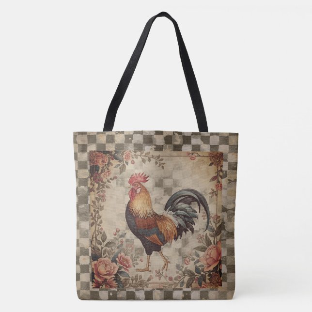 Lovely Vintage Rooster and Flowers Pattern Tasche (Vorderseite)