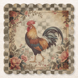 Lovely Vintage Rooster and Flowers Pattern Untersetzer