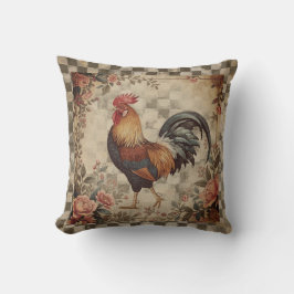 Lovely Vintage Rooster ,Flowers Pattern, Checke Kissen
