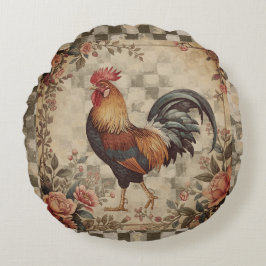Lovely Vintage Rooster ,Flowers Pattern, Checke Rundes Kissen