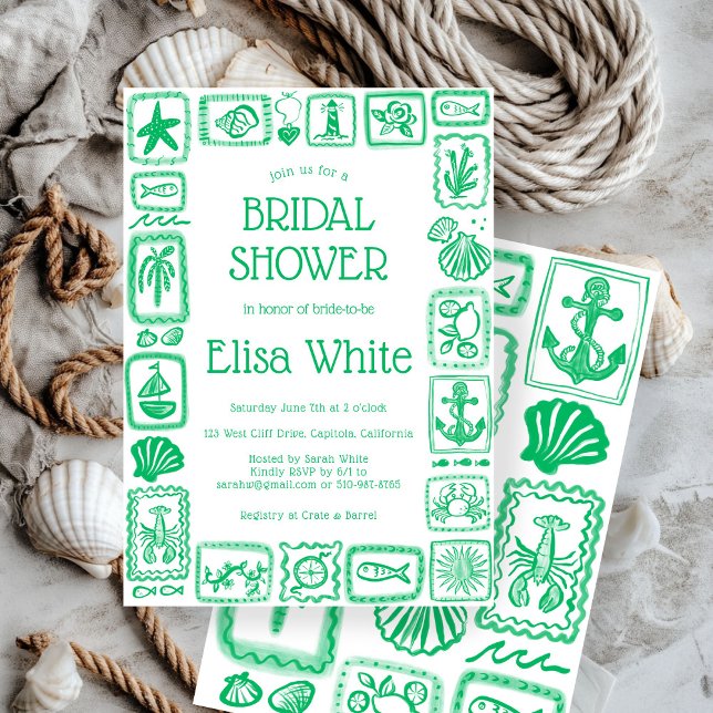 LoveNotes vom Sea Brautparty Modernes CUSTOM Einladung (LoveNotes from the Sea Bridal Shower Modern Hand Drawn Beach Summer CUSTOM Invitation
)