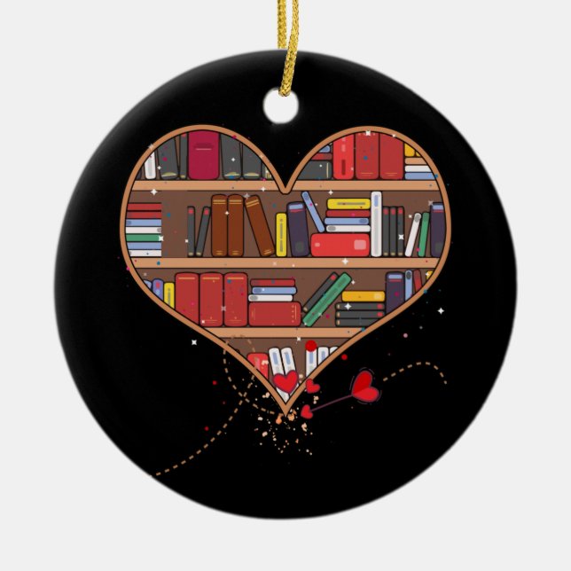 Lover Heart Shape Club Bibliothekarischer Buchwurm Keramik Ornament (Vorne)