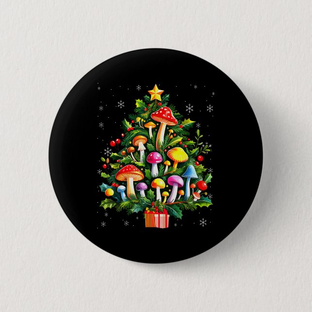 Lover Xmas Mushroom Christmas Tree T Shirt  Button (Vorderseite)