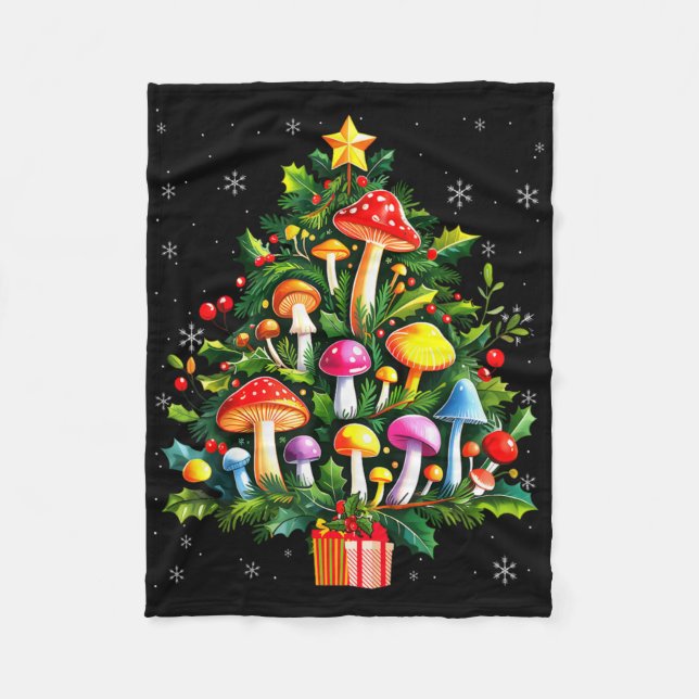 Lover Xmas Mushroom Christmas Tree T Shirt  Fleecedecke (Vorderseite)
