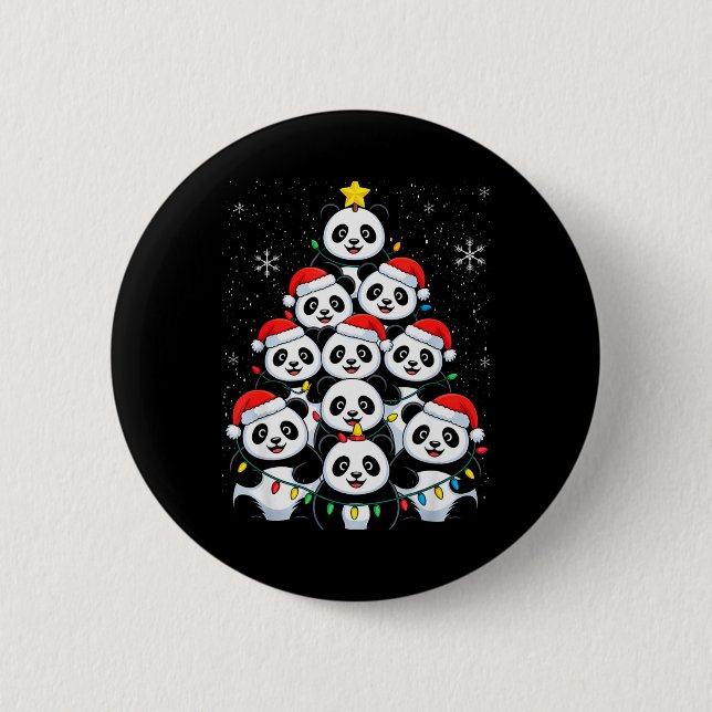 Lover Xmas Panda Christmas Tree T Shirt  Button (Vorderseite)