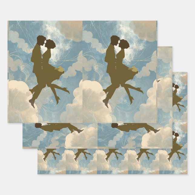 Lovers Couple in the Blue Sky Collage Geschenkpapier Set (Set)