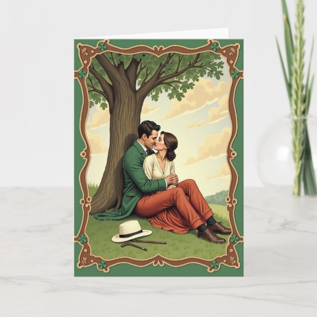 Lovers Kiss Under Tree Scene Card Karte (Vorderseite)