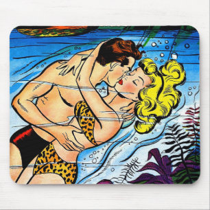 Lovers Ocean Romance Vintage Comicen Mousepad