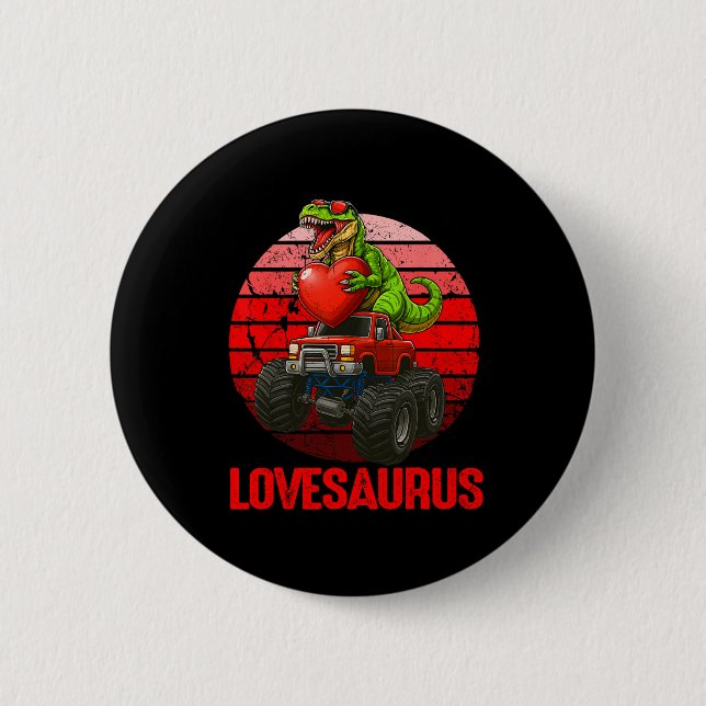 Lovesaurus Dinosaur-Monstertruck Valentinstag Klei Button (Vorderseite)