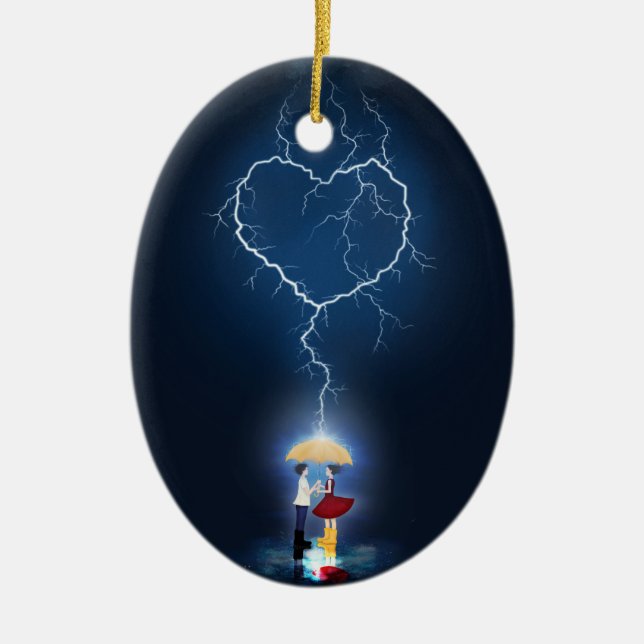 "Lovestruck" Moment unter einem Schirm Keramik Ornament (Vorne)