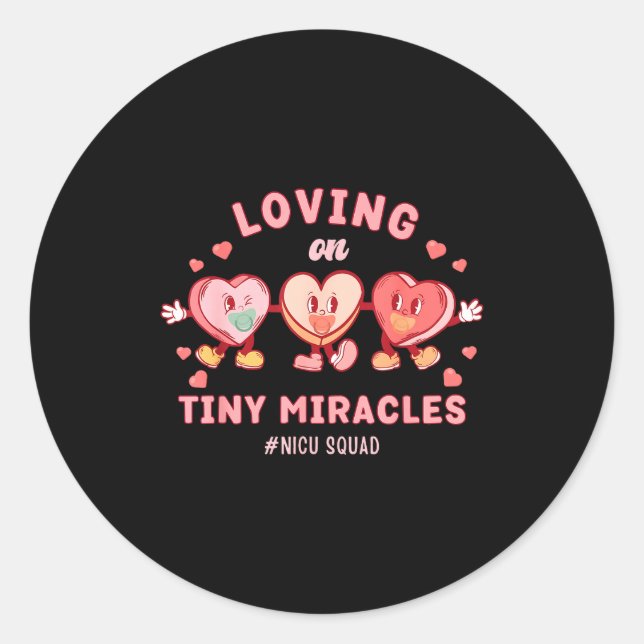 Loving On Tiny Miracles Nicu Squad Valentines Neon Runder Aufkleber (Vorderseite)